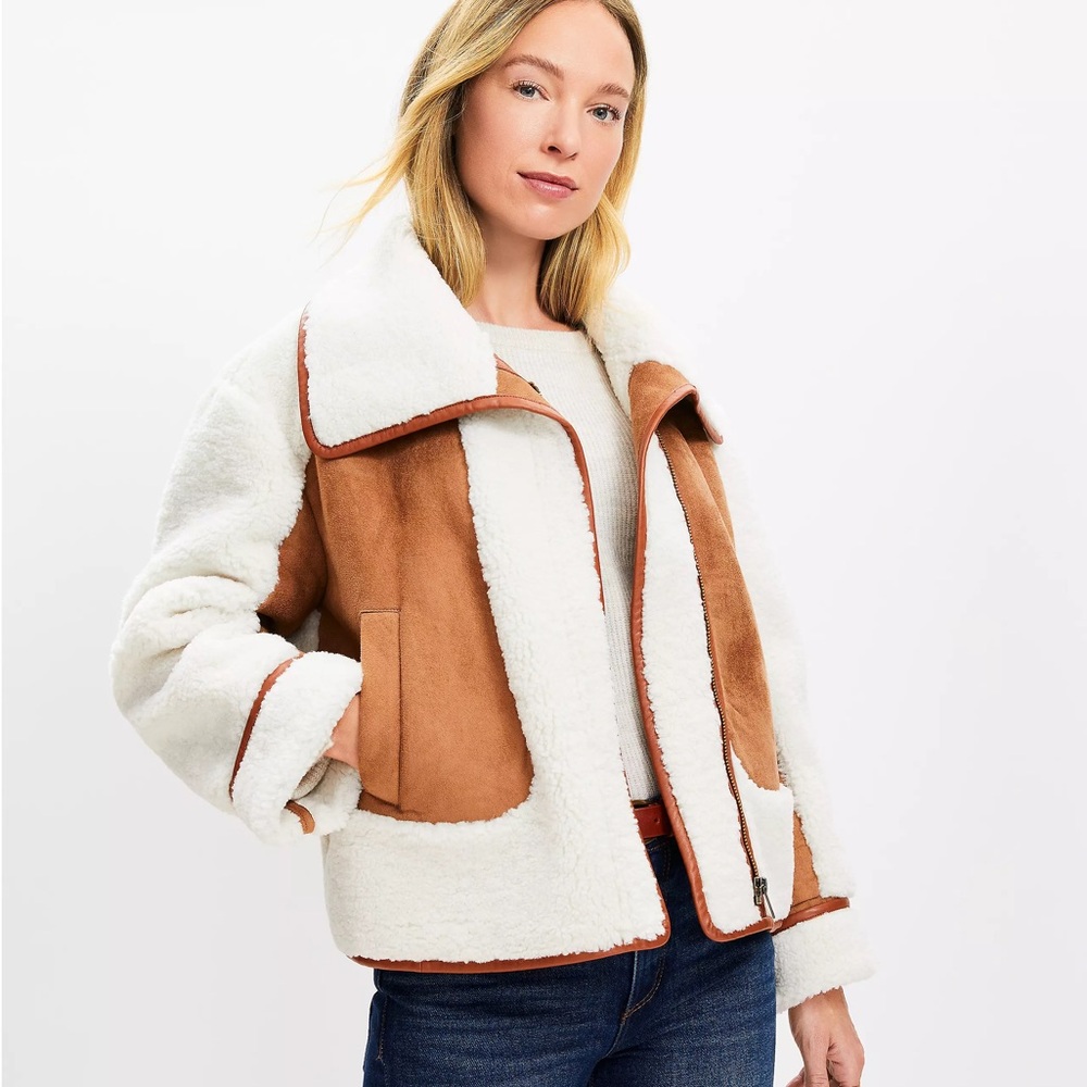 LOFT Faux Suede Sherpa Aviator Jacket